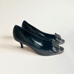 Kate Spade Brown Black Satin Elegant Bow Sequin Classic Pumps size 9